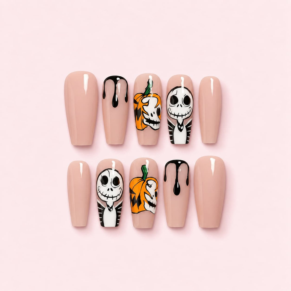 Spooky Skeleton Coffin Press-On Nails - Hand-Painted