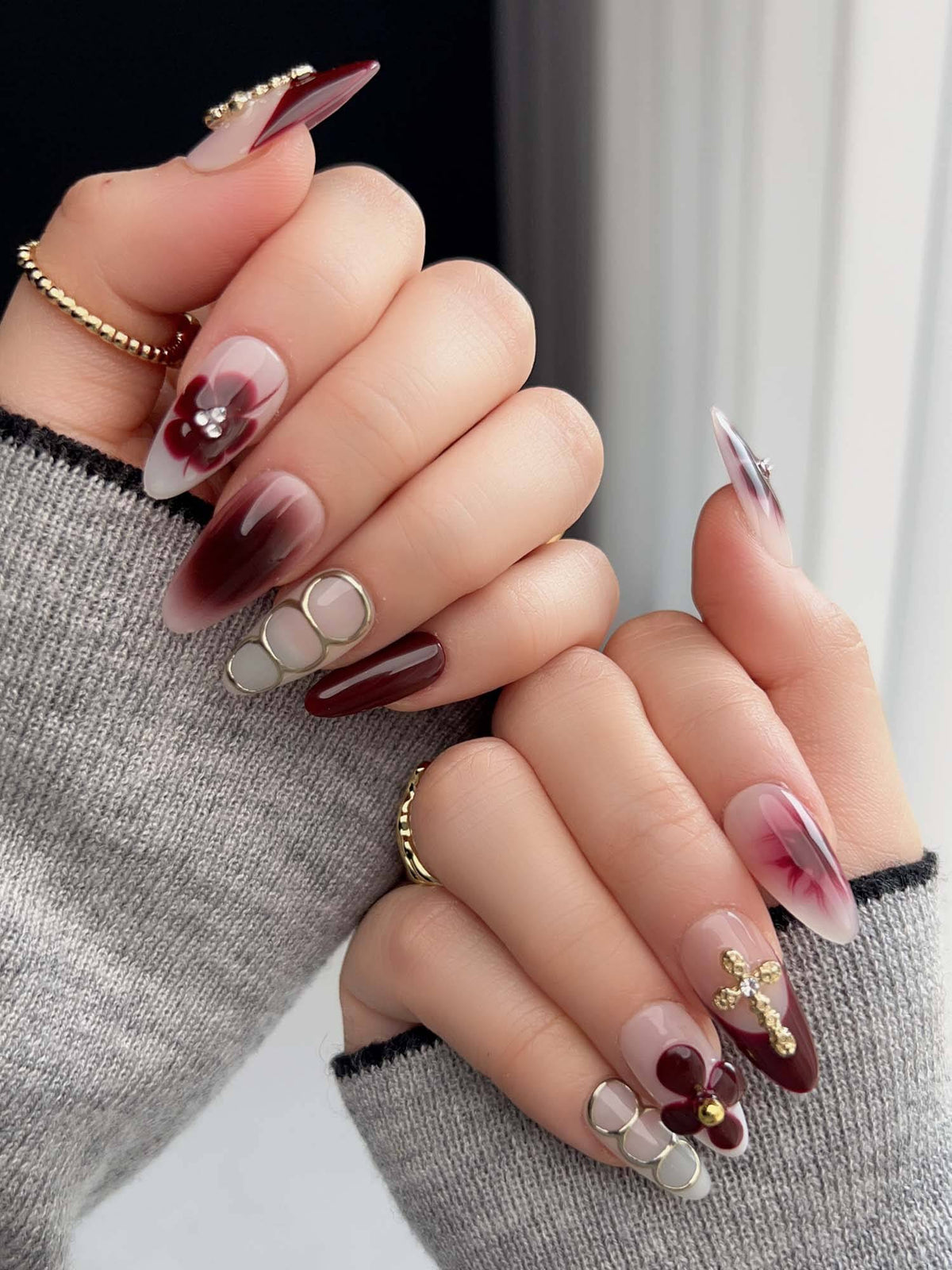 Tip Burgundy Reusable Press On Nails