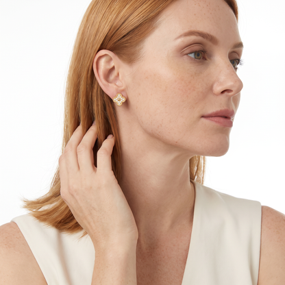 Pavé Clover Beaded Stud Earrings