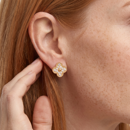 Pavé Clover Beaded Stud Earrings