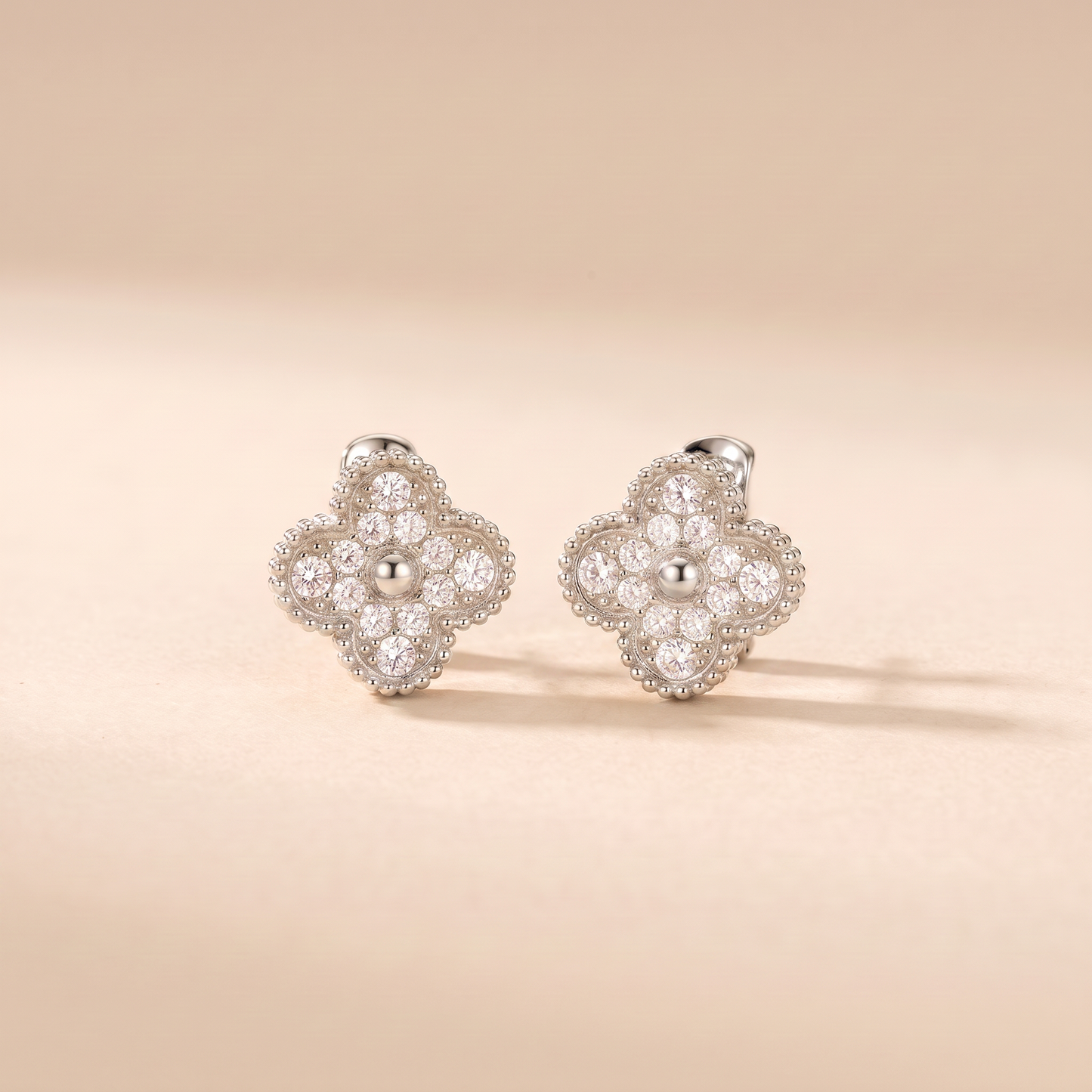 Pavé Clover Beaded Stud Earrings