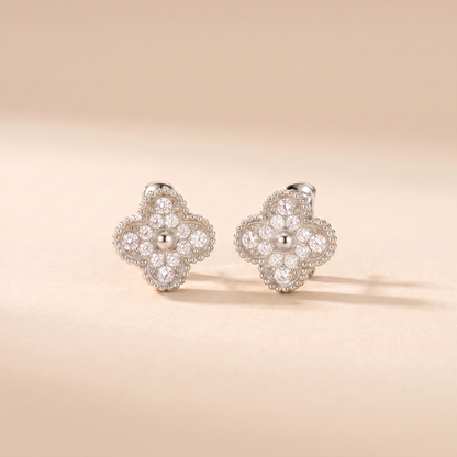 Pavé Clover Beaded Stud Earrings