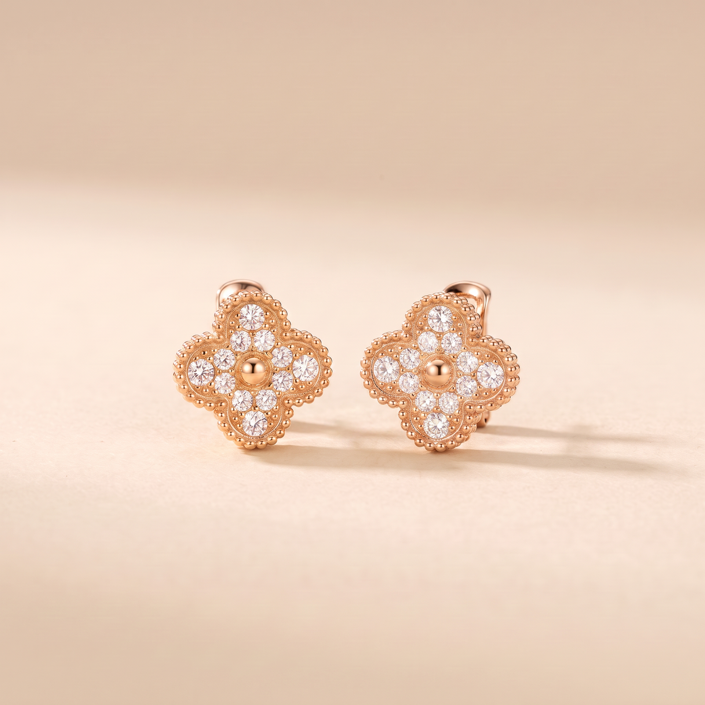 Pavé Clover Beaded Stud Earrings