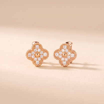 Pavé Clover Beaded Stud Earrings
