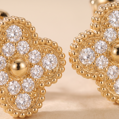 Pavé Clover Beaded Stud Earrings
