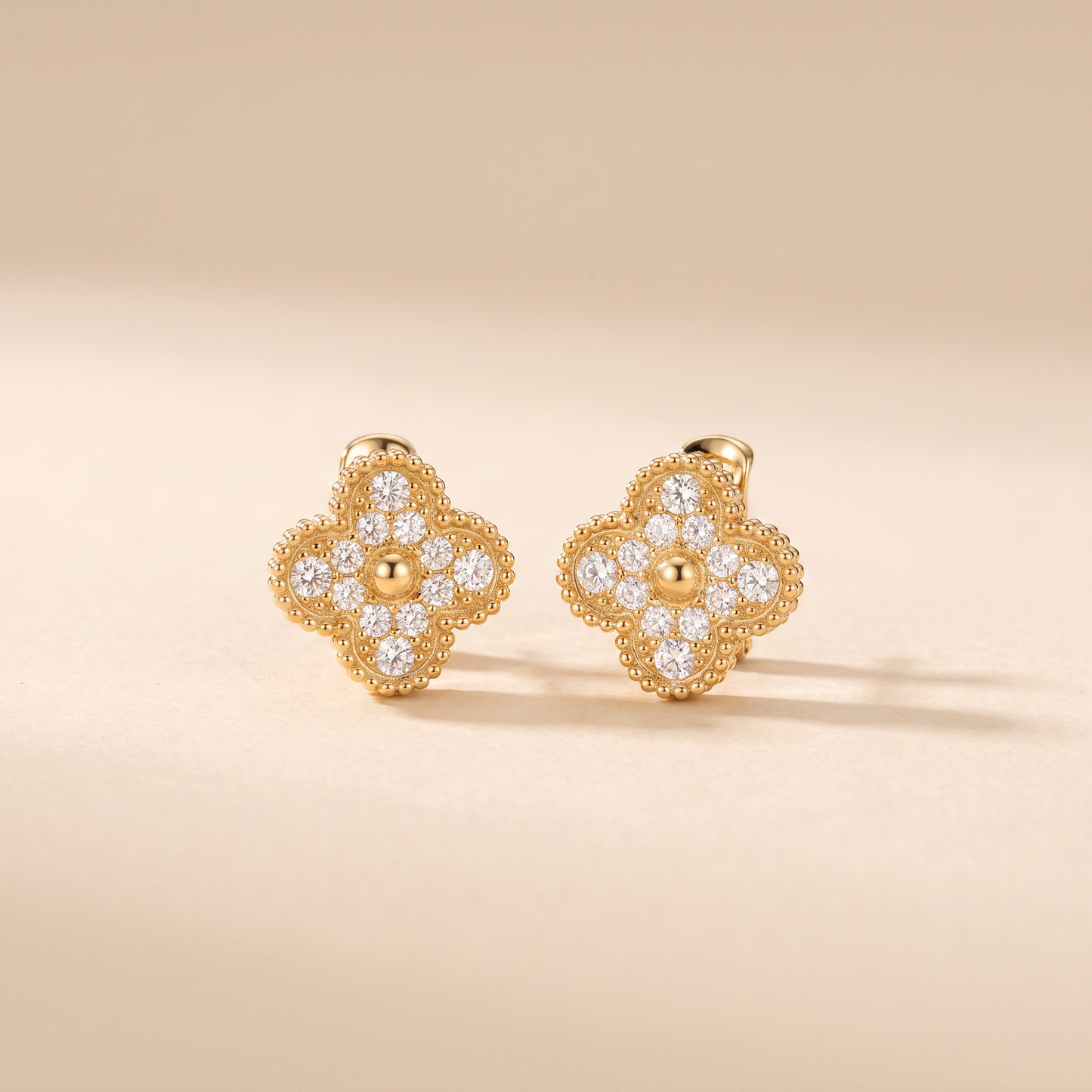 Pavé Clover Beaded Stud Earrings