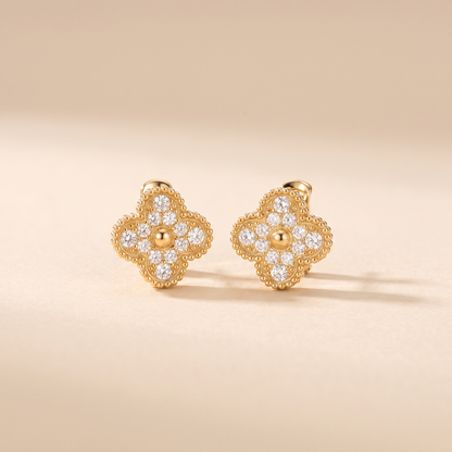 Pavé Clover Beaded Stud Earrings