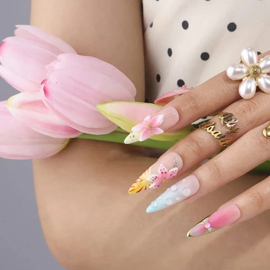 Gossamer Blue Pink Handmade Press On Nails