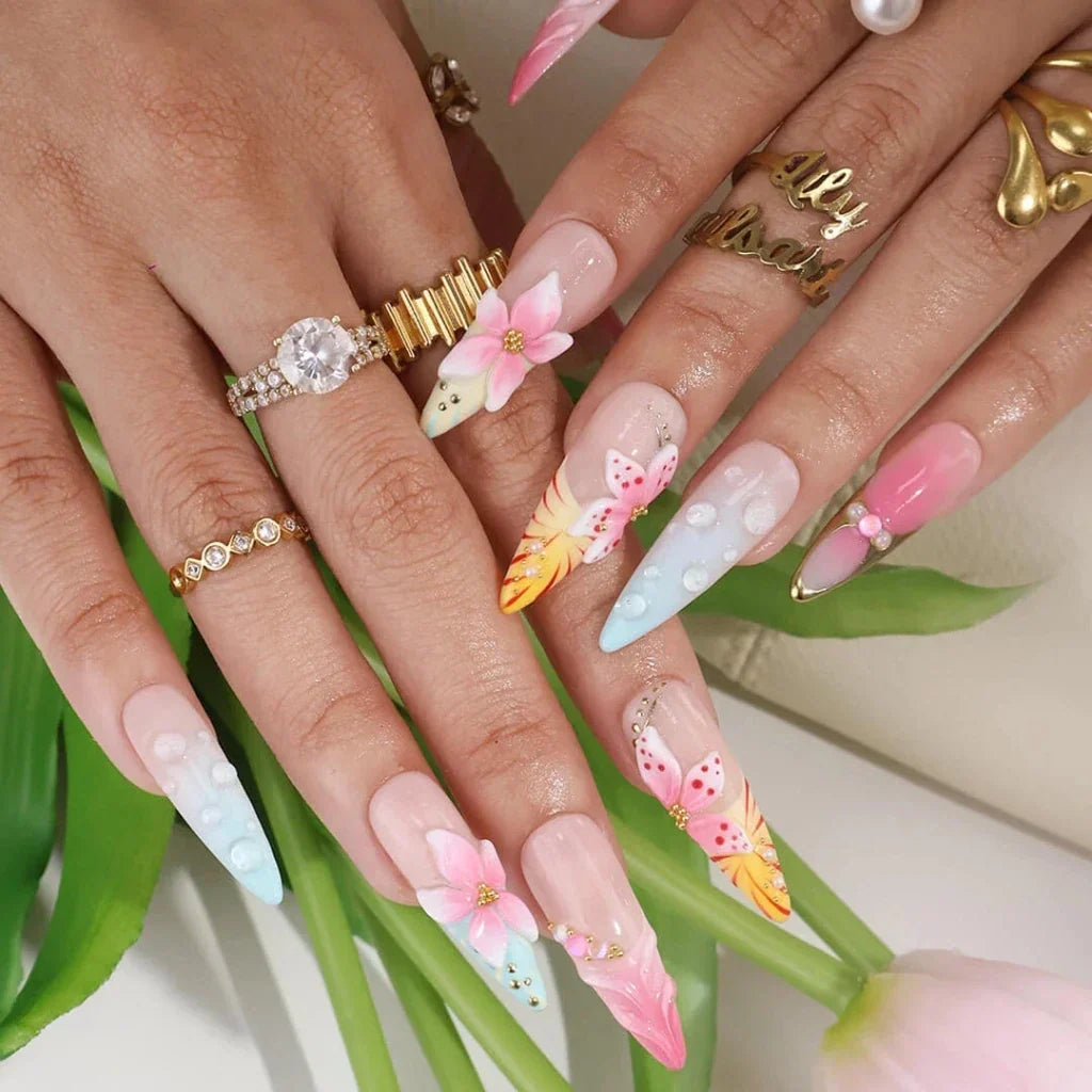 Gossamer Blue Pink Handmade Press On Nails