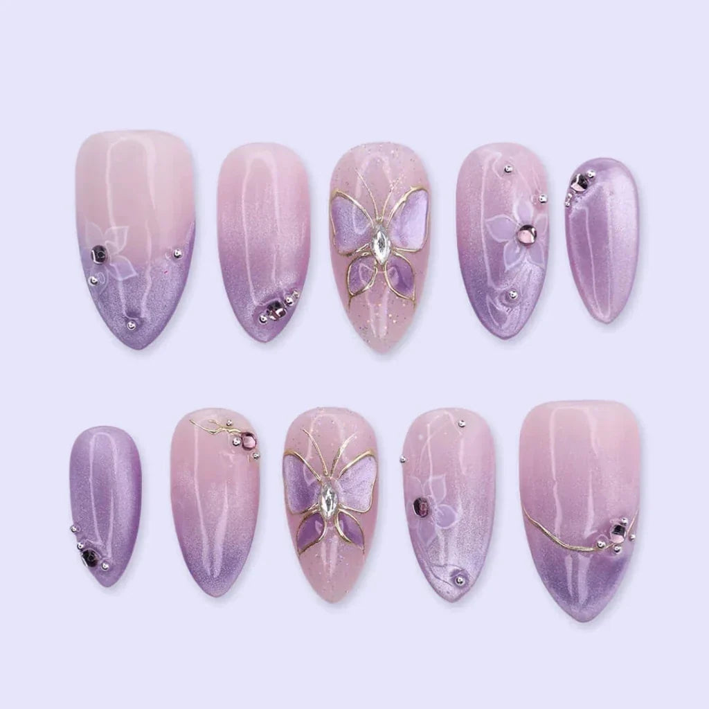 Wisteria Dream Purple Lavender Butterfly Press On Nails