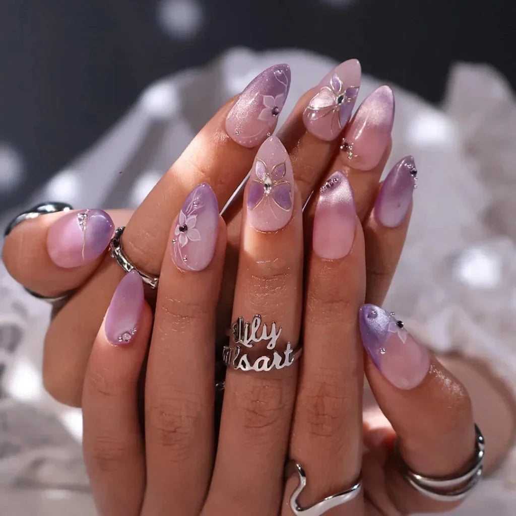 Wisteria Dream Purple Lavender Butterfly Press On Nails