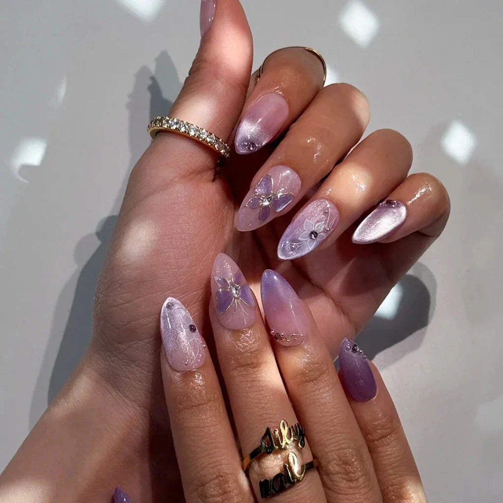 Wisteria Dream Purple Lavender Butterfly Press On Nails