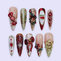 Yuletide Bow Christmas Red Ruby Press On Nails