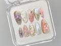 Dreamy Press On Nails Almond, Jelly Pastel Tulip Nail Art, 3D FairyCore Flower Press