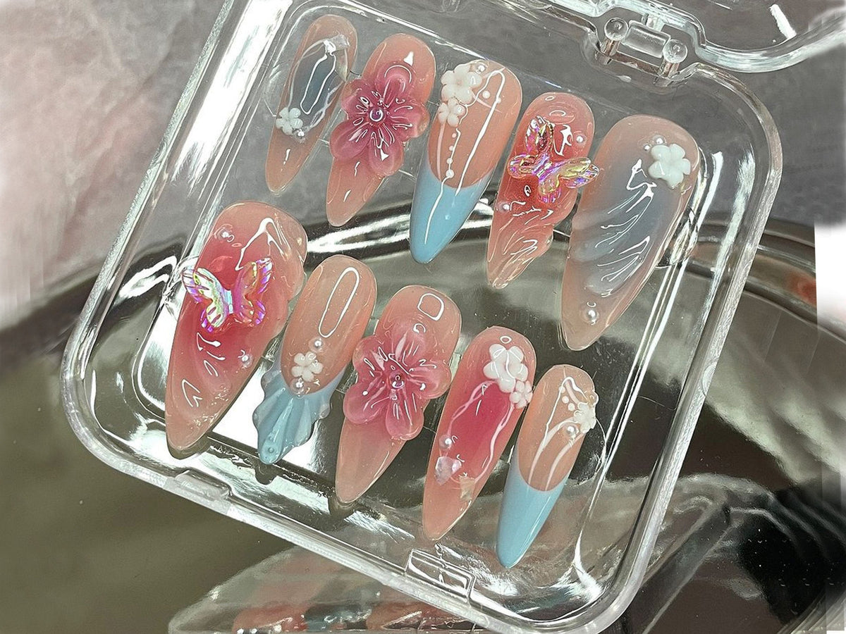 Spring Blossom Press On Nails, Stunning Floral Acrylic, Elegant Floral Nail Charm